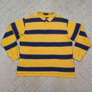 VTG Polo Ralph Lauren Shirt Mens XXL Yellow Stripe Polo Textured Pique Preppy